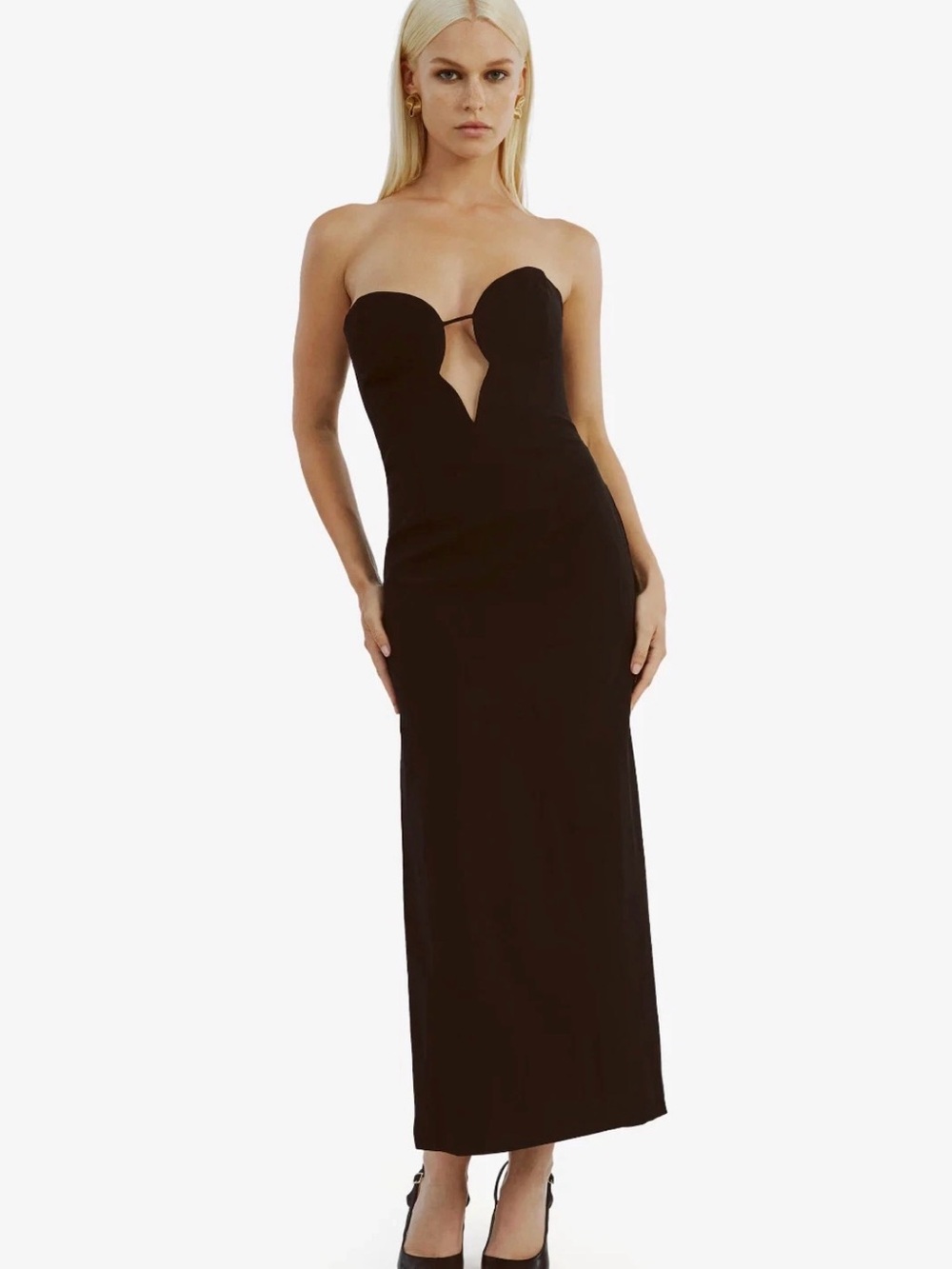 NEW Bardot  Black Strapless Eleni Midi Dress Side Slit sz 4